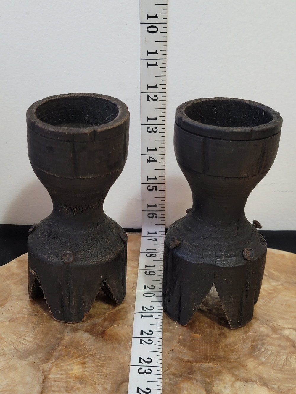 Handcrafted Black Wooden Candle Holders - Set of 2